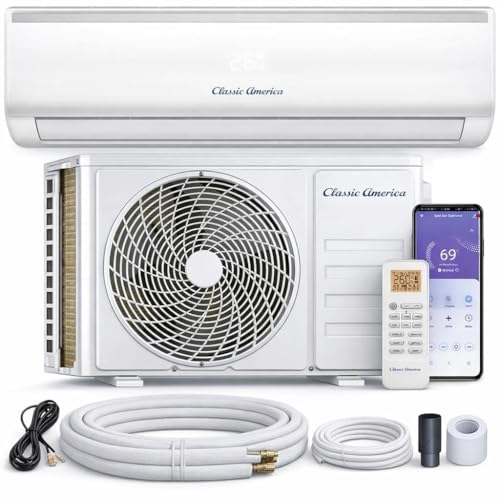 Vtronix Classic America 12000 BTU Smart Mini Split AC/Heat Pump, 19 SEER2 Inverter Ductless Wall Mount, 110/120V, Quiet 29dB, WiFi/Alexa, Pre-Charged, 16ft Line Set Kit, Up to 550 Sq Ft