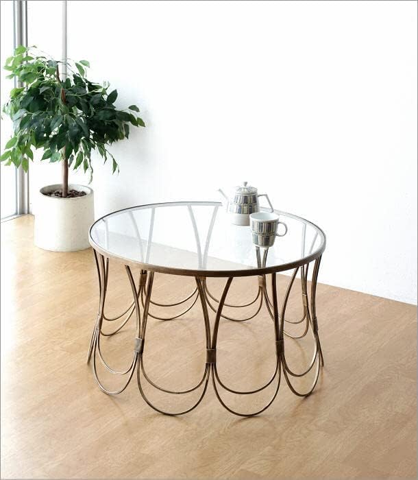 センターテーブル ガラス アイアン ローテーブル 丸 円形 おしゃれ ガラステーブル アンティーク ゴールド クラシック アイアンとガラスのセンター テーブル 日本限定