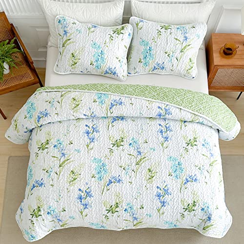 Uozzi Bedding Leaves Botanical Quilt Set Twin Size 68X86 2 Pc White Green Blue Leaf Reversible Soft Microfiber Lightweight Coverlet Bedspread Summer Bed Cover For All Season (1 Quilt+ 1 Shams) #TOP5