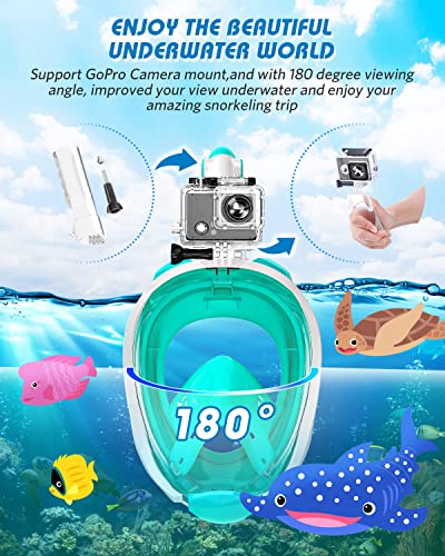 Qingsong Kids Snorkel Mask Full Face, Snorkeling Set With Camera Mount, Foldable 180 Degree Panoramic View Snorkeling Gear Anti-Fog Anti-Leak #TOP3