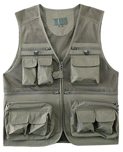 InMoo Fishing Vest Photography Work Multi-Pockets Outdoors Journalist's Vest Jacke Light Khaki US S/Label XL