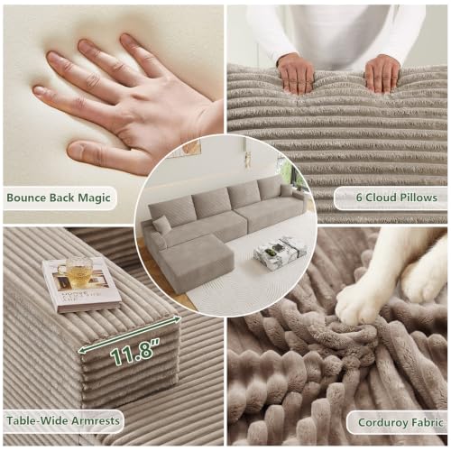 Image of Oversized Modular Sectional Sofa Couch, Large 5 Seater Corner Sofa Modern U Shaped Sectional Couch with Ottoman Cloud Couches for Living Room, Office, Spacious Space, Corduroy, No Assembly, Camel