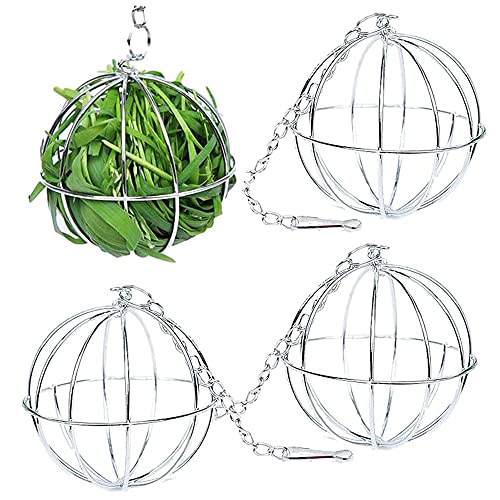 Allazone 4 PCS Hay Feeder Ball, Hay Rack Ball, Small Animal Stainless Steel Grass Ball Grass Rack Ball for Rabbit Guinea Pig Hamster Hay Dispenser Hanging Ball Feeder Toy Rabbit Pet Supplies