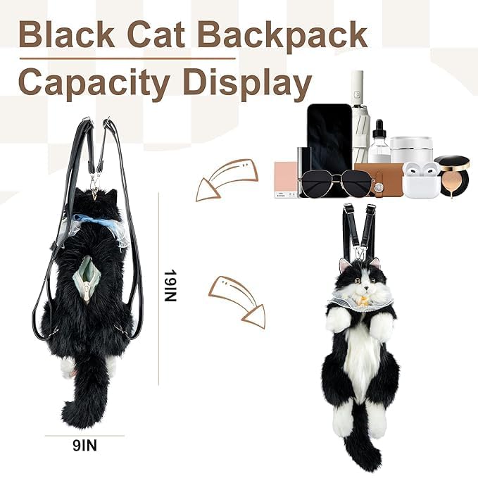 Image of This unique and adorable backpack is great for cat lovers and fashion | Experience the charm of our Realistic Stuffed Cat Shaped Backpack, designed to resemble a lifelike cat |