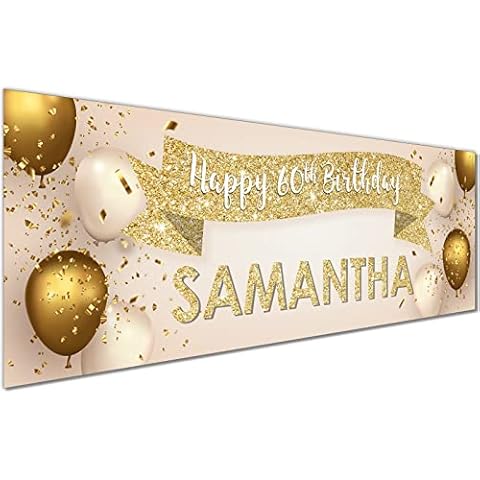 1 x 6FT Large Banner | Happy Birthday Personalised Birthday Banners | 21st 50th 60th 40th 16th 70th 30th 80 18th | Birthday Decorations Birthday Banners | White Gold Cover