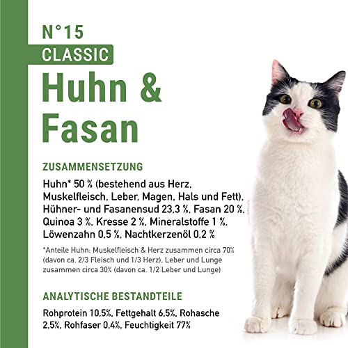 catz finefood N° 15 Huhn & Fasan Feinkost Katzenfutter nass, verfeinert mit Quinoa & Kresse, 6 x 200g Dosen