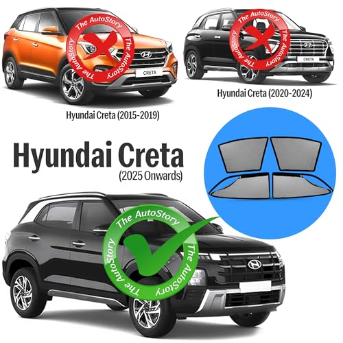 Image of AutoStory Magnetic Car Sunshade for Creta 2025 Onwards | Front Half Cut for Mirror Visibility + Rear Full Coverage with Zipper | Heavy Heat & UV Protection | Privacy Side Window Curtains Shades