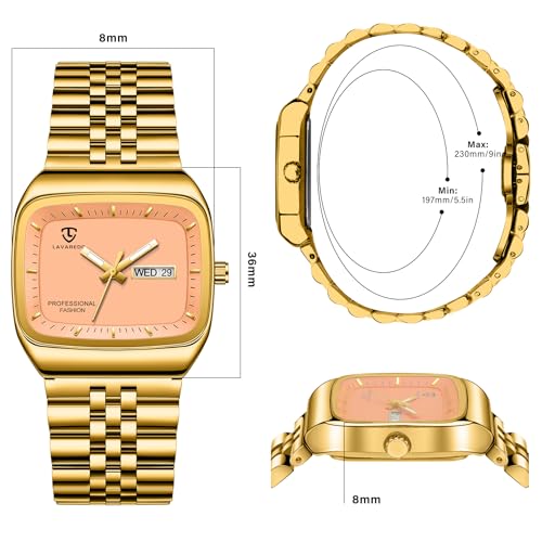 Image of Mens Watch, Luxury Casual Watches for Men, Waterproof Analog Quartz Watch - Men's Stainless Steel Watch with Stylish Rectangular Dial, Luminous Hands, Date & Day Display - Great Gift for Men