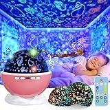 Night Light Projector,Night Light for Kids Room with Remote and Timer,360° Rotation,3 Projection Films,18 Light Modes,8 Lullaby Songs,Kids Night Lamp, Christmas Birthday Gifts for Boys Girls (Pink)