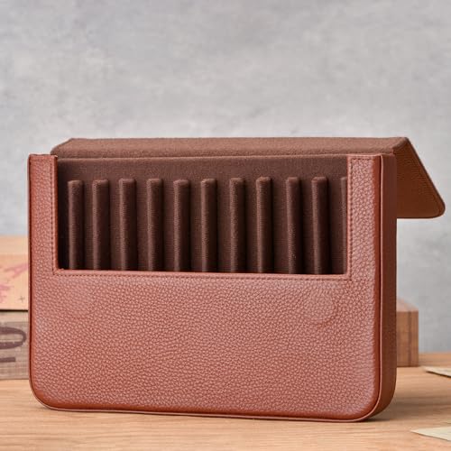 Lanxivi Skórzane etui na pióro wieczne, kolor czarny, kawowy i vintage, ręcznie wykonany futerał na długopis z prawdziwej skóry, Kawa, Etui