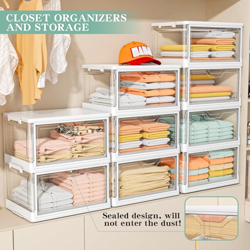 Image of Storage Boxes with Lid - Plastic Storage Bins with 1 Lid,25L*4 Tier Clear Stackable Storage Boxes with Wheels,Large Bins Organizer