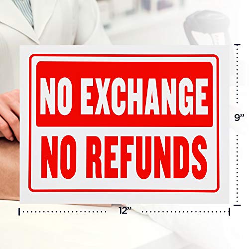 No Exchange No Refunds Signs - Flexible Plastic, 9 X 12 Inches, Waterproof And Wind Resistant, Red And White, Business Store Policy Signboards For Retail Shops (Pack Of 4) - By Hespex #TOP3