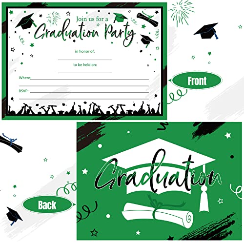 30 Pcs Graduation Party Invitations Graduation Invite Cards With Envelopes Grad Announcement Cards For College High School University Grad Celebration Announcement Graduation Party (Green Black) #TOP1