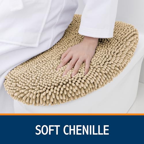 Image of Smiry Soft Chenille Bathroom Toilet Lid Cover, Machine Washable Covers, 17.5x15, Fits Most Round, Elongated and Oblong Lids, Accessories Decor, Beige