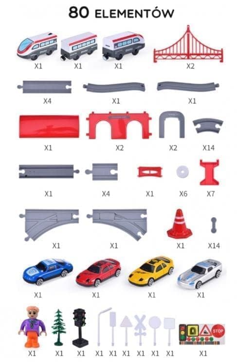 Image of DIY Realistic Track and Train for Kids, DIY 80pcs Remote Control City Track Electric Train Track Set for Children City Rescue Game Playset Gifts for Kids (Realistic Train Track)