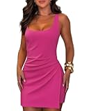 Ninimour Women's Summer Square Neck Sleeveless Bodycon Mini Dress with Shorts Twisted Backless Zipper Slim Fit Dress