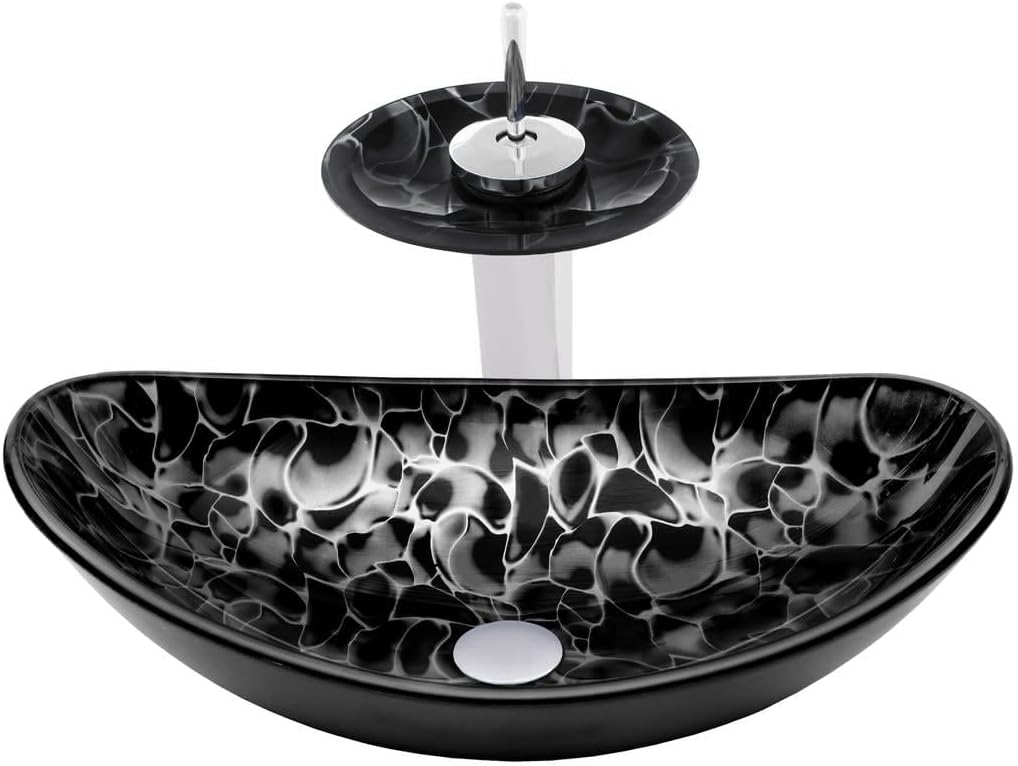 Miseno MSET0128031001 Hand Painted 21-1/2" Glass Vessel Bathroom Sink with Single Hole Bathroom Faucet and Pop-Up Drain Assembly - Polished Chrome