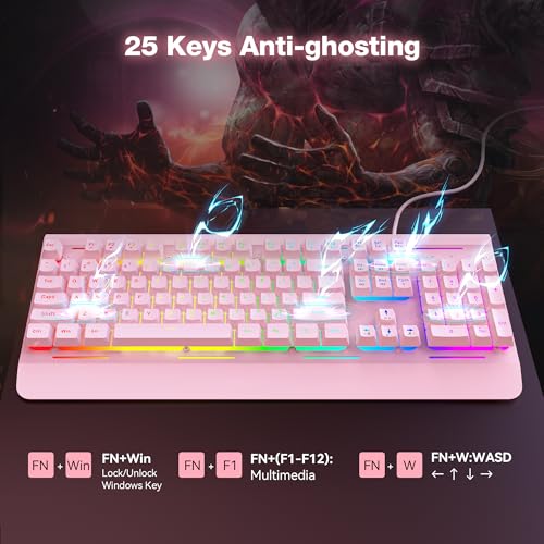 Image of TECKNET Gaming Keyboard, USB Wired Computer Keyboard, 15-Zone RGB Illumination, IP32 Water Resistance, 25 Anti-ghosting Keys, All-Metal Panel (Whisper Quiet Gaming Switch)