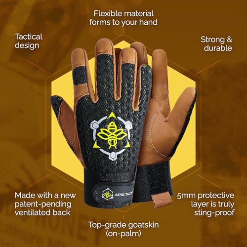 Apis Tactical - Luvas de Apicultura Profissional - Luvas de Pele de Cabra - Grande