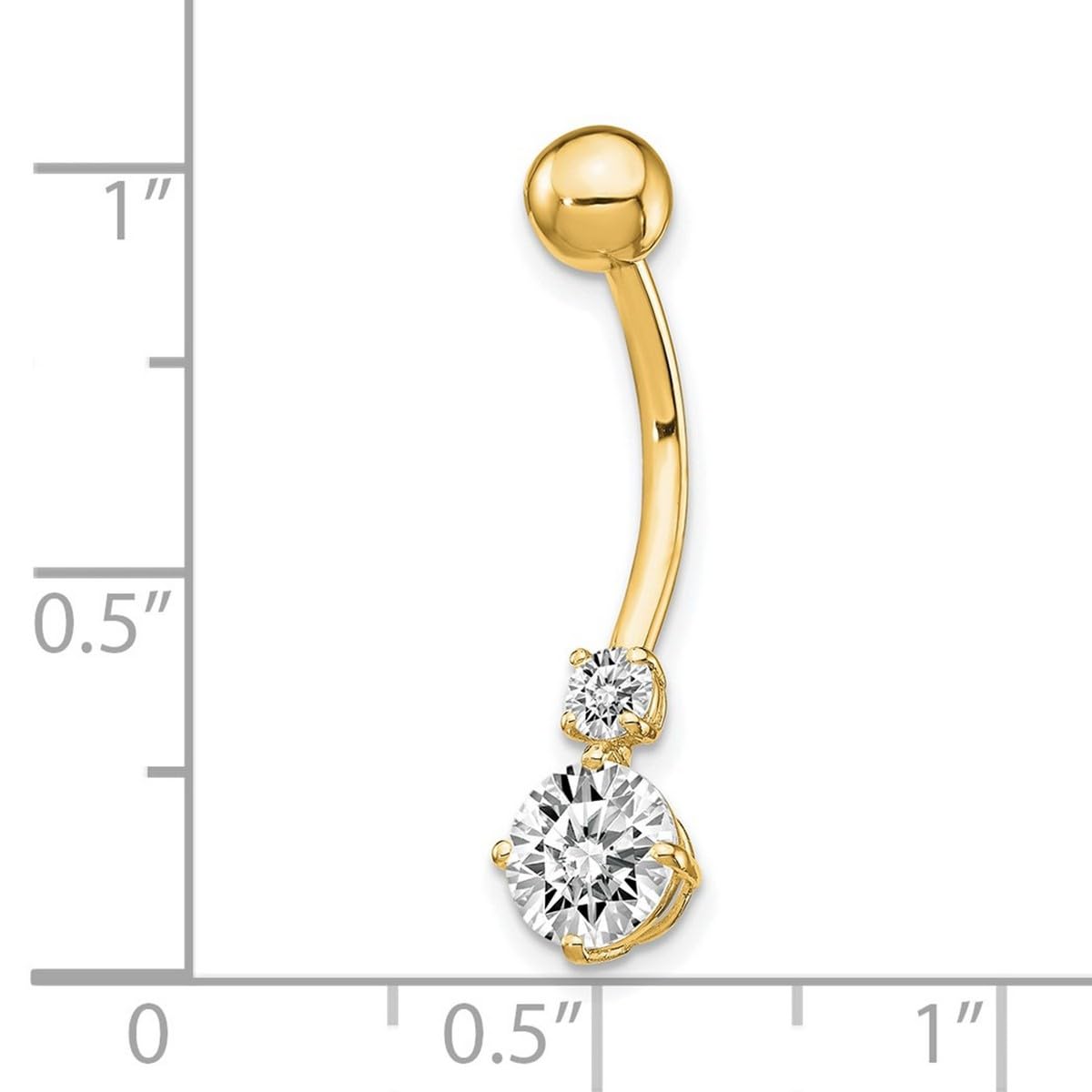 10 Karat Gelbgold, poliert, offener Rücken, Schraubverschluss mit 3 und 6 mm kubischen Zirkoniasteinen, Bauchnabelring, baumelnd, Schmuck, Geschenke für Frauen – hochwertiger als 9 Karat Gold