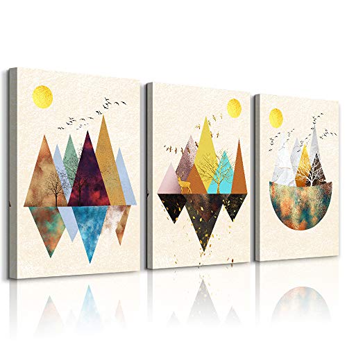 3 Piece abstract Canvas Painting Wall Art for Living Room Bathroom Wall Decoration Gold Abstract Geometry Mountain Bedroom Wall decor Office Kitchen Home Decoration landscape Watercolor Painting