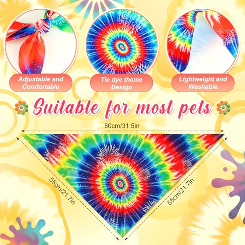 Image of Abbylike 50 Pcs Tie Dye Dog Bandanas Bulk, Rainbow Hippie Style
