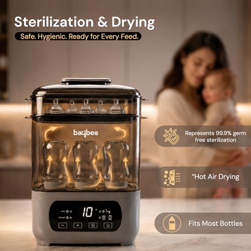 Image of Baybee Puresteam Pro 7-in-1 Baby Bottle Sterilizer and Dryer | Baby Bottle Warmer for Milk with 360 Steam Sterilizing & LED Touch Control | Baby Food Steamer with Large Capacity & Auto Shut-Off Protection