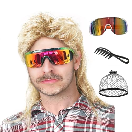 Image of 80s Mullet Wig for Men - Retro Rocker, Heavy Metal, Halloween Costume, Cosplay, Fancy Dress Party Accessory (Light Blonde)