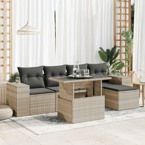 Homgoday Sofa Jardin Exterior Rattan Garden Furniture con Cojines Set de sofás de jardín 6 pzas y Cojines ratán sintético Gris Sofa Jardin con Cojines Garden Furniture sin almacenaje Gris Claro