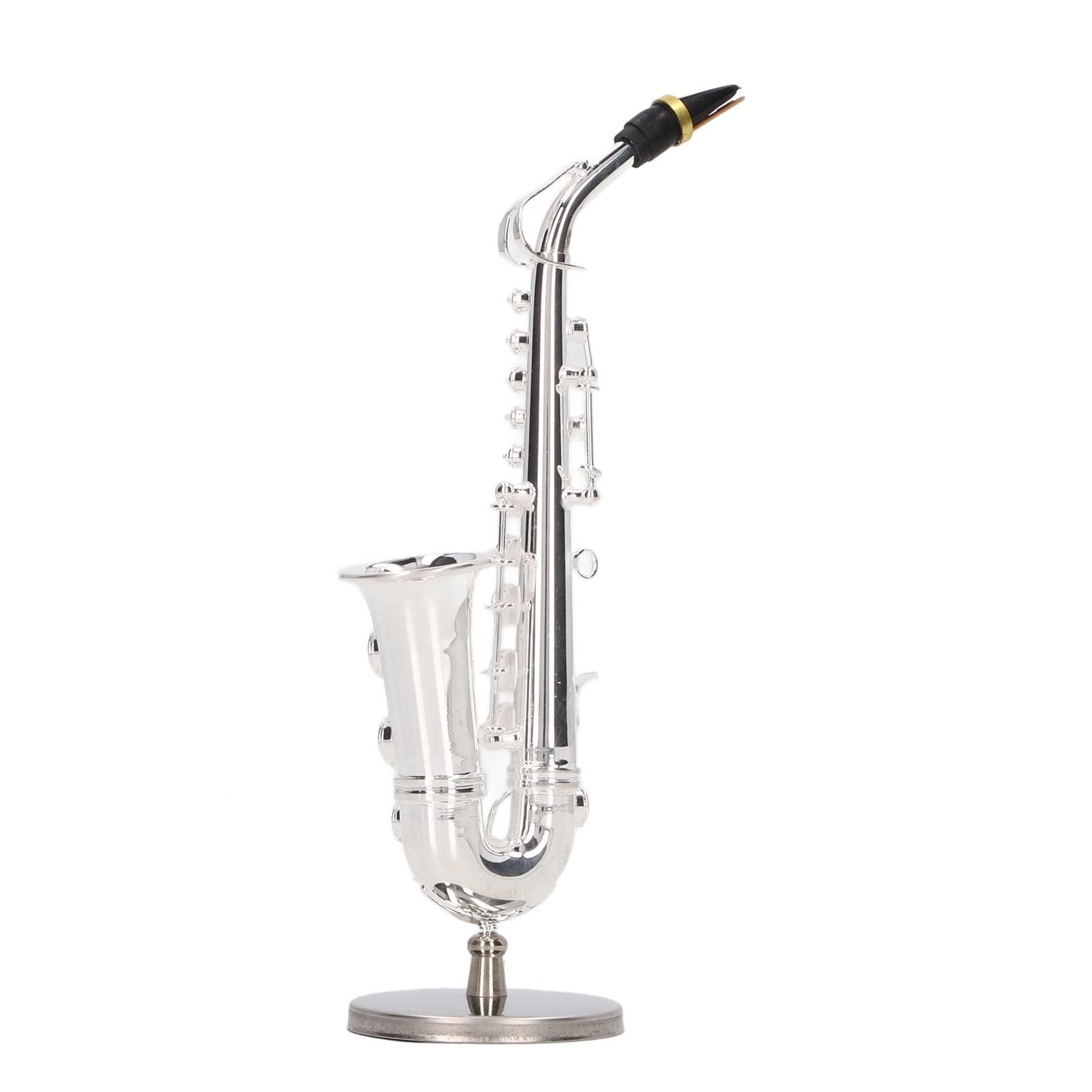Tissting 5.5 × 1.6in Plata Miniatura Adornos De Saxofón Alto Material De Metal Mini Saxofón Decoración Instrumento Musical Modelo Regalo con Caja Base Adorno De Mesa
