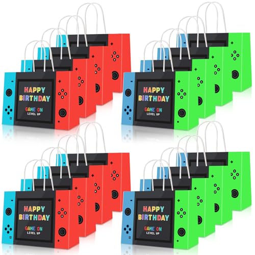 JOCOPUERTO Video Game Party Favor Bags Gaming Theme Kraft Paper Gift Bags 16 Pieces Game On Birthday Party Supplies