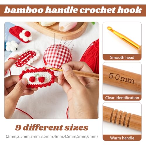 Image of DIY Yarn Bowl Set, with Crochet Hook and Sew Needles Wooden Yarn Bowls for Knitting and Crochet, Large Crochet Yarn Holder Bowl(Brown)