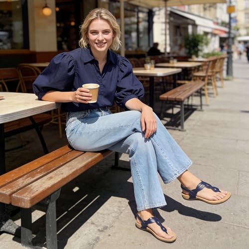 Image of Athlefit Women's Orthopedic Arch Support Sandals Comfortable Thong T-Strap Orthotic Casual Flat Sandals