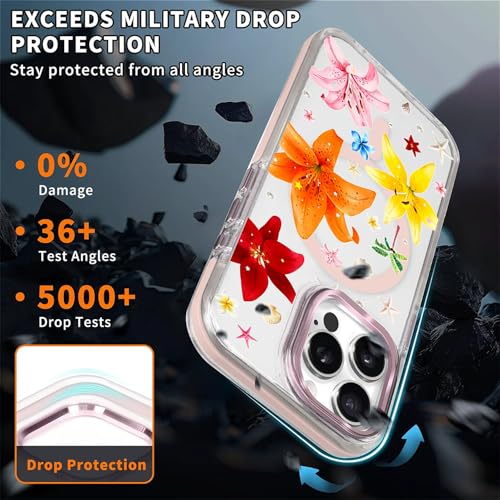 COTAIL Clear Magnetic Case for iPhone 15 Pro, Slim Anti-Yellow Transparent Cover, Military Grade Protection, Phone Cases for iPhone 15 Pro, Colorful Lily Floral Summer - image 4