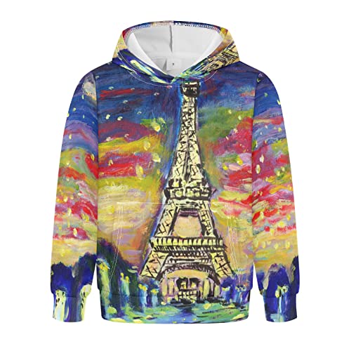 Linomo Sweat à capuche unisexe pour enfants - Motif Tour Eiffel - Pour garçons et filles de 4 à 10 ans, multicolore, 10 ans Cover