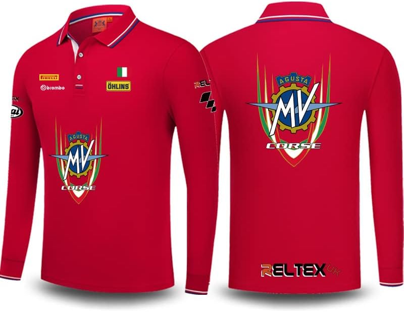 オーガスタ バイク ライディングスーツ クラブ Tシャツ ビジネス メンズ 春秋 ポロシャツ 長袖(XXL,赤)
