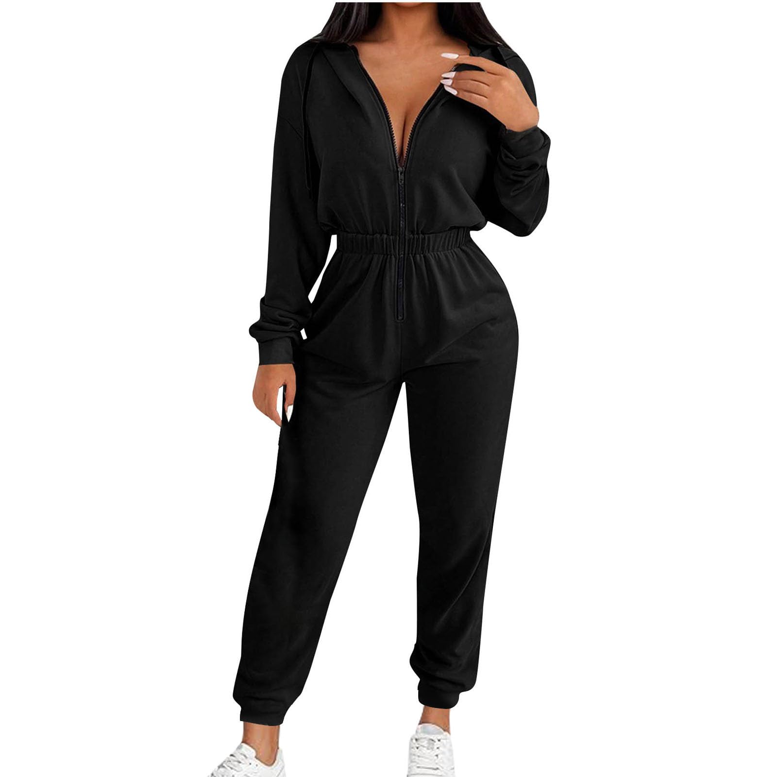 Women Fall Jumpsuits Long Sleeve Zip Up Hoodie Romper One Piece Outfit with Pockets Going Out Clothes
