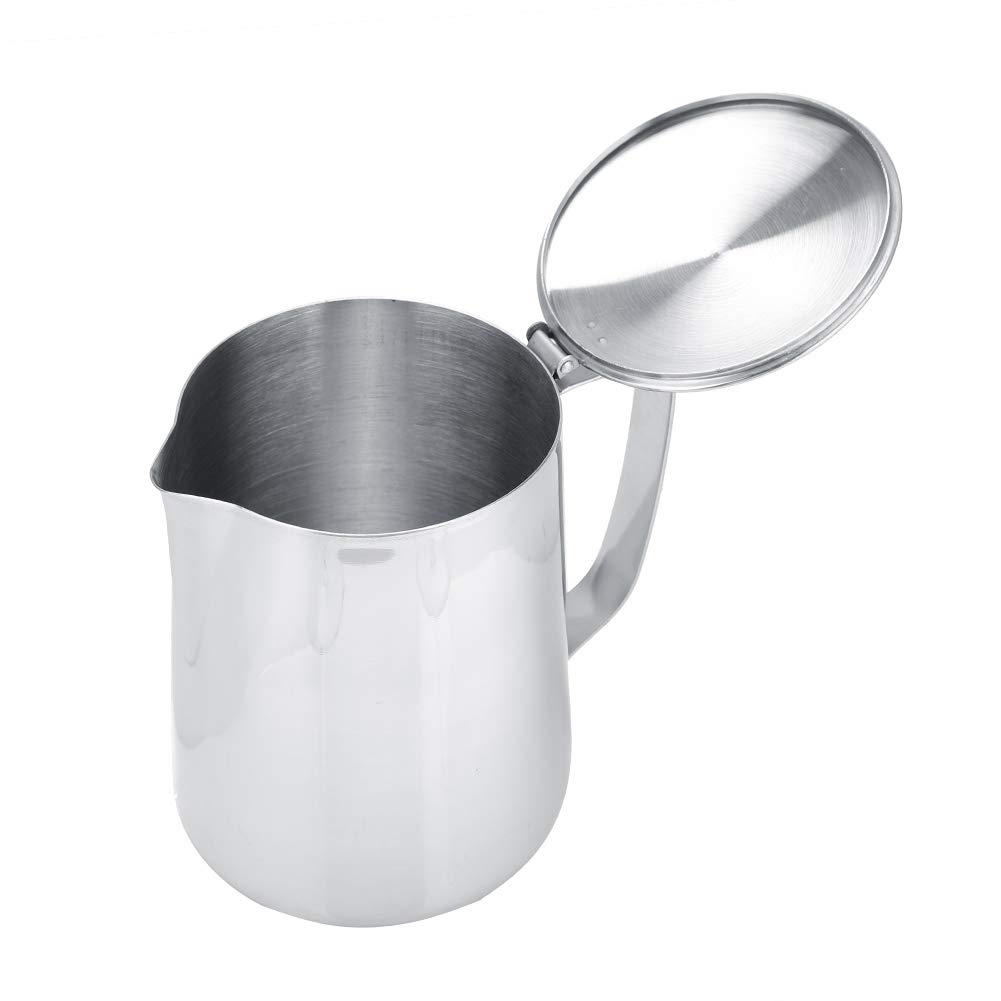 MAGT Pichet à Lait, 2000 ml Mousseur à Lait En Acier Inoxydable avec Couvercle, Bec Verseur Sans Gouttes, Poignée Ergonomique, Pour Latte Café Art