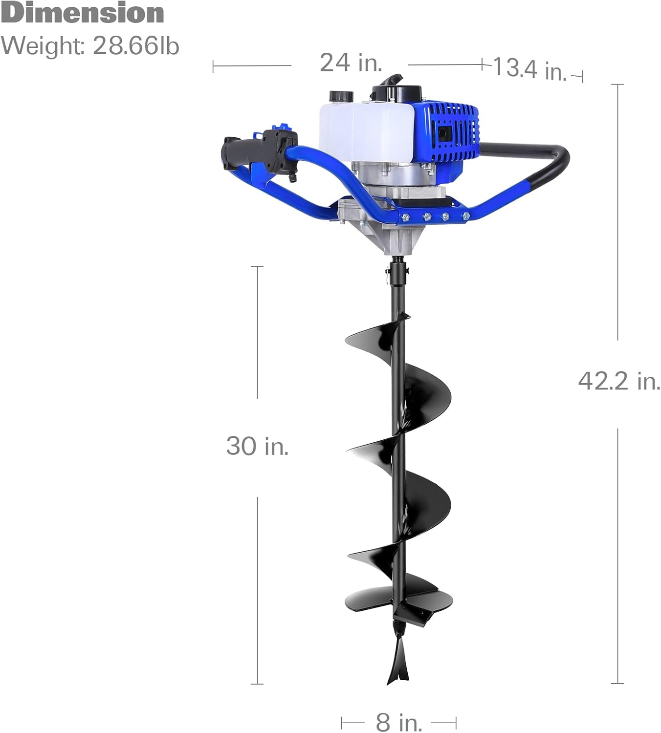 Diagram showing dimensions of the BILT HARD post hole digger