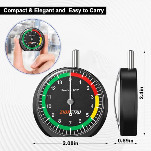 Image of Ziopetru Tire Tread Depth Gauge, Easy-Read 1 /32-Inch Tire Wear Checker