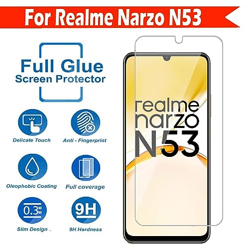 Image of Tempered Glass Screen Protector Compatible for Realme Narzo N53 with Full Screen Coverage; Except Edges and Easy Installation Kit(Transparent), Pack of 1