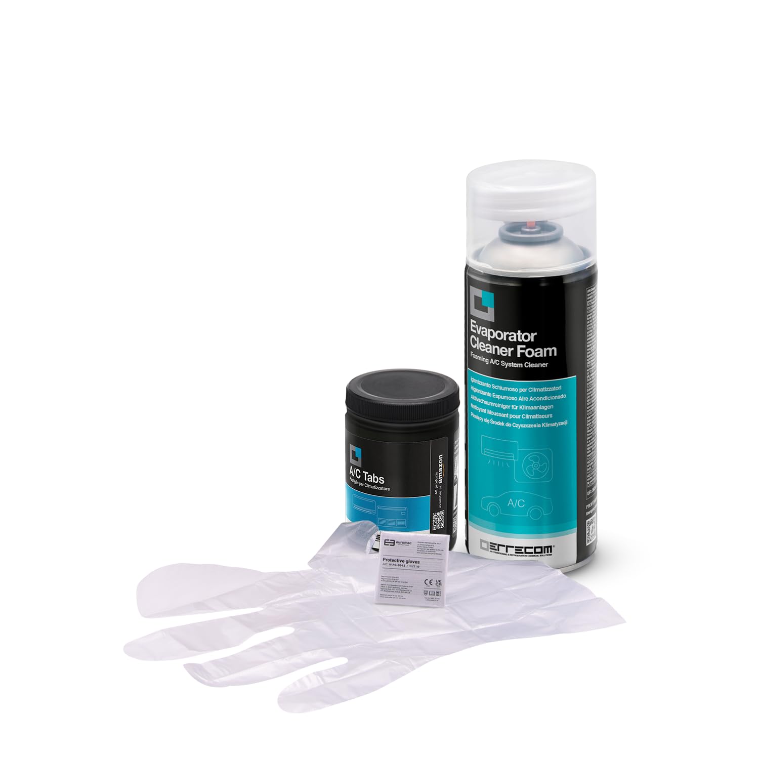 ERRECOM Cleaning Kit for Air Conditioners, includes Evaporator Cleaner PRO Air Conditioner Cleaner with Hard Bristle Dispenser Brush, A/C Tabs 40 Air Conditioner Tabs, long-lasting effect, Gloves