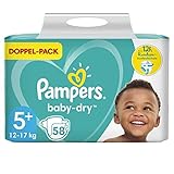 Pampers Baby-Dry Größe 5+, 58 Windeln, bis zu 12 Stunden Rundum-Auslaufschutz, 12-17kg