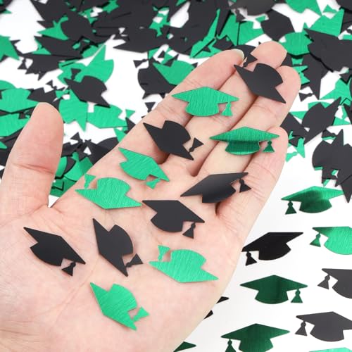 Image of Green and Black Graduation Cap Confetti 2026, Class of 2026 Table Centerpiece Grad Confetti for 2026 Graduation Party Decorations Supplies