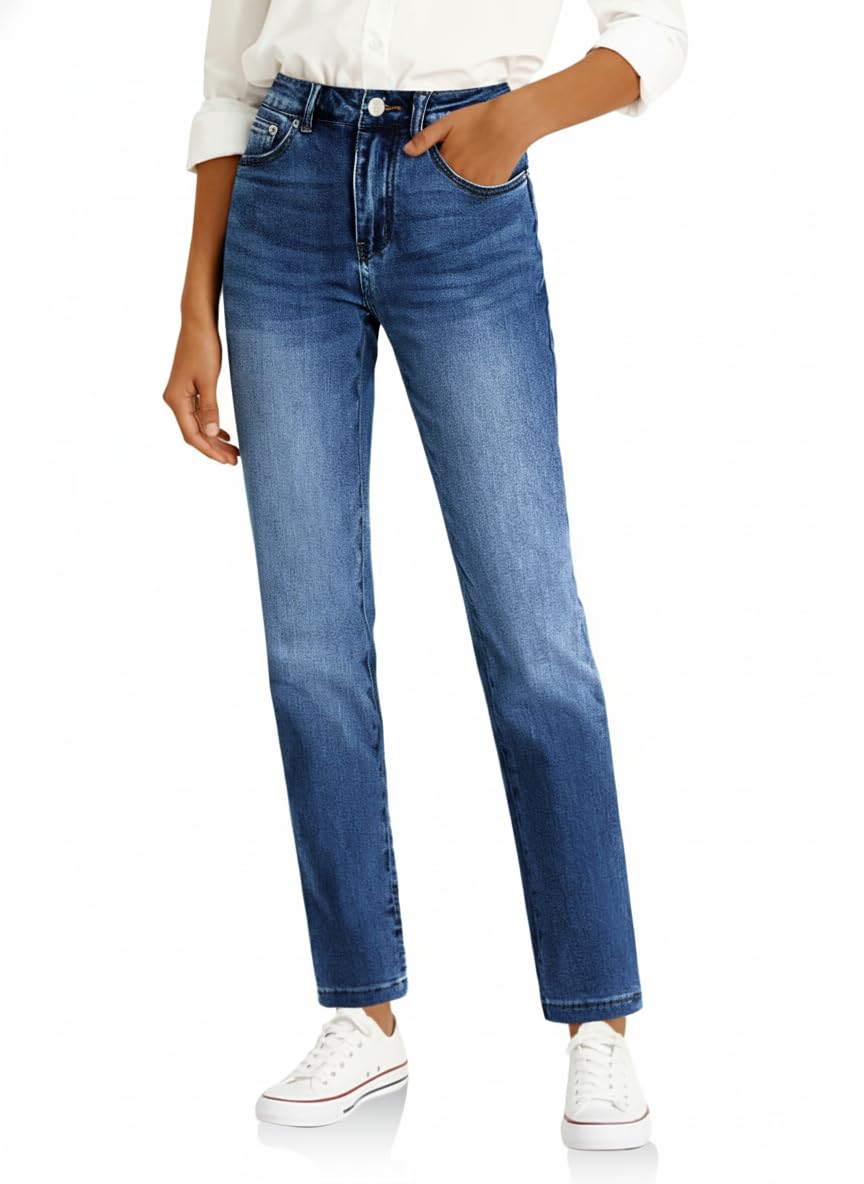 Cicy Bell Damen Jeans Straight Fit Jeanshosen Mittlere Taille Denim Skinny Hosen mit Taschen