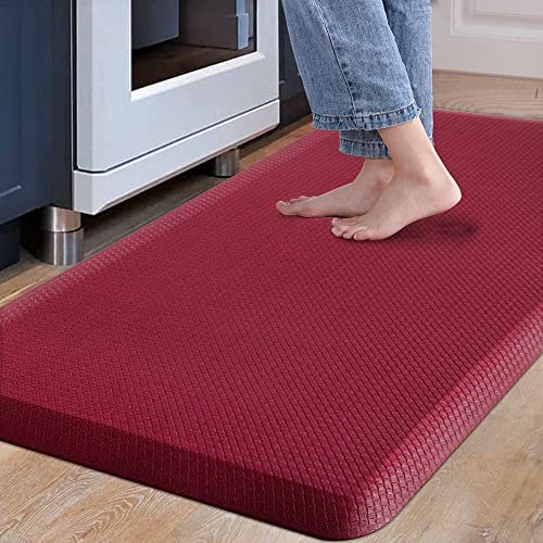 Carvapet Non-slip Kitchen Rug, Anti-Fatigue Mat, Kitchen Runner, Foam Standing Mats, PVC Wipe Clean Running Rug, Kitchen Mat, Floor Mat (Burgundy, 44 x 99 cm)
