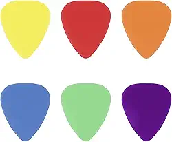 Pacote com 12 palhetas de guitarra, 0,5/0,6/0,7/0,8/1,0/1,2 mm, inclui espessura fina média pesada, palhetas de celuloide coloridas variadas para guitarra acústica, guitarra elétrica, baixo