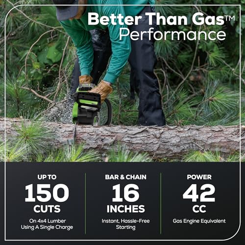 Image of Greenworks 80V 16 inch Brushless Cordless Chainsaw (Great For Tree Felling, Limbing, Pruning, and Firewood), 75+ Compatible Tools, 2.5Ah Battery and Charger Included