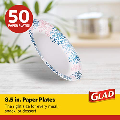 Glad Round Disposable Paper Plates for All Occasions | Soak Proof, Cut Proof, Microwaveable Heavy Duty Disposable Plates | 8.5" Diameter, 50 Count Bulk Paper Plates4
