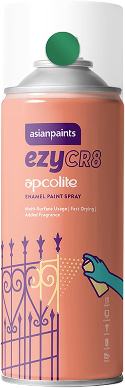 Asian Paints ezyCR8 Apcolite Enamel Multi-Surface DIY Spray Paint for Metal Wood Wall (Bus Green 125 g (200ml) Can